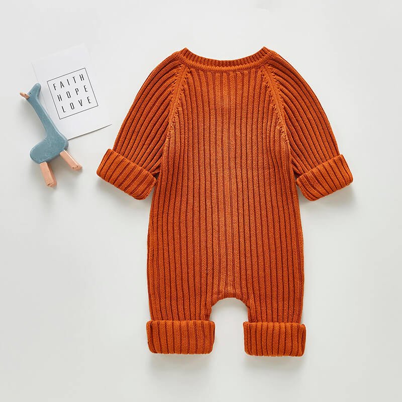 Long Sleeve Knitted Baby Jumpsuit - Wearebambino - Orange - 3 - 6 M - Long Sleeve Knitted Baby Jumpsuit