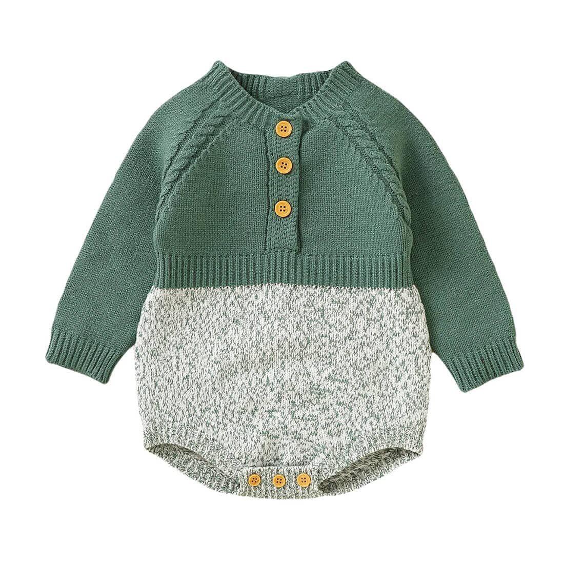 Long Sleeve Knitted Baby Romper - Wearebambino - Green - 0 - 3 M - Long Sleeve Knitted Baby Romper