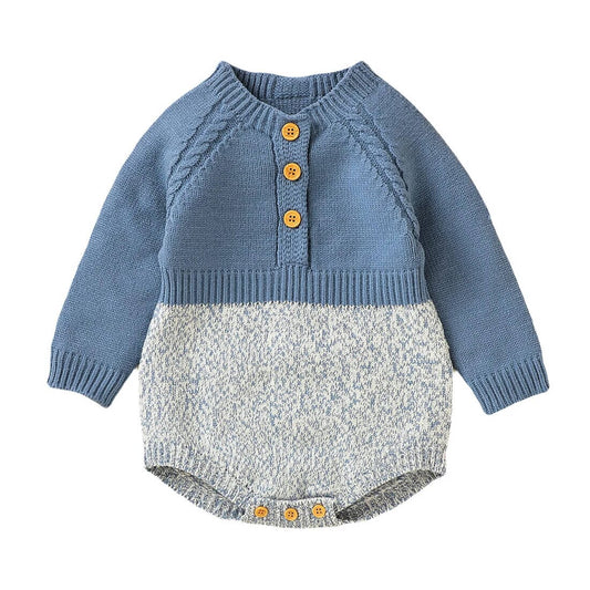 Long Sleeve Knitted Baby Romper - Wearebambino - Blue - 0 - 3 M - Long Sleeve Knitted Baby Romper