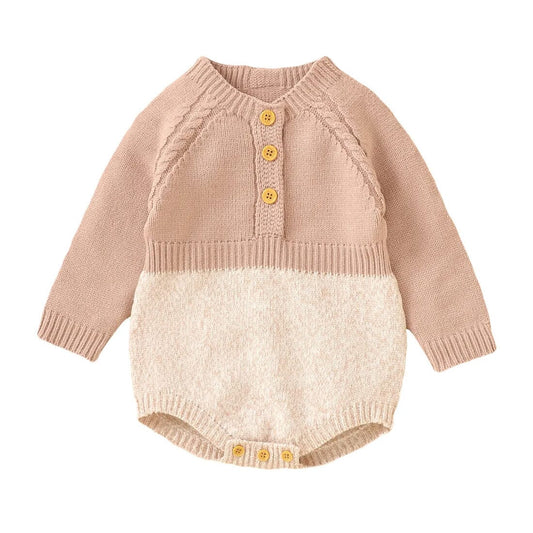 Long Sleeve Knitted Baby Romper - Wearebambino - Pink - 0 - 3 M - Long Sleeve Knitted Baby Romper