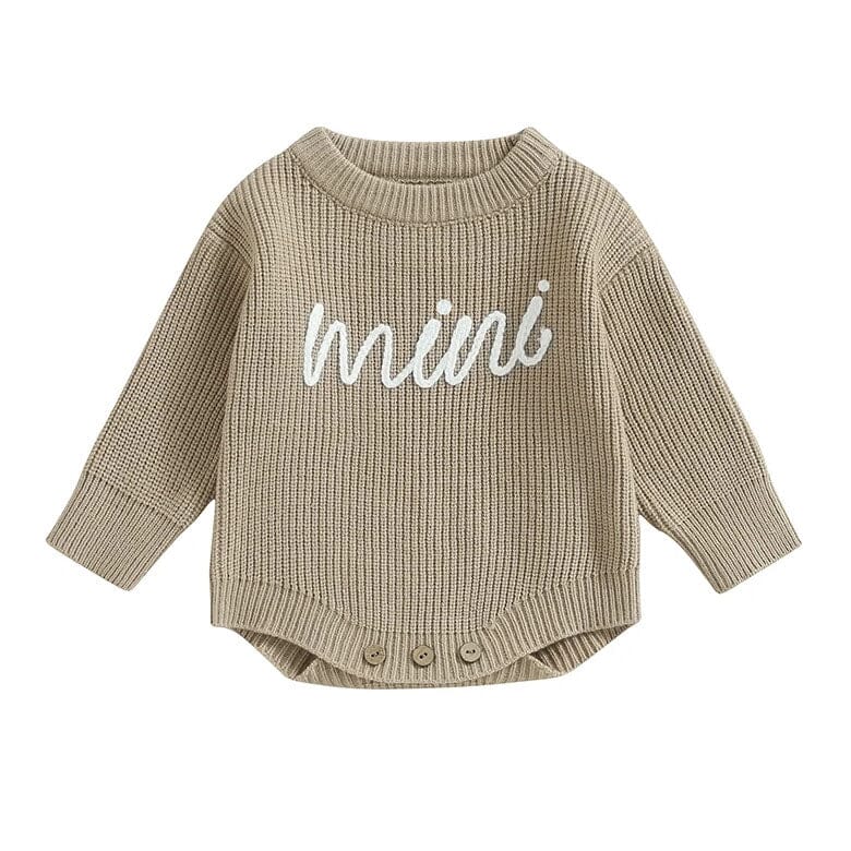 Long Sleeve Mini Knitted Baby Romper - Wearebambino - Khaki - 0 - 3 M - Long Sleeve Mini Knitted Baby Romper