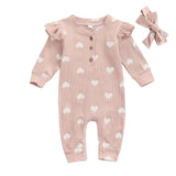 Long Sleeve Pink Hearts Baby Jumpsuit - Wearebambino - 0 - 3 M - Long Sleeve Pink Hearts Baby Jumpsuit