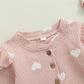 Long Sleeve Pink Hearts Baby Jumpsuit - Wearebambino - 0 - 3 M - Long Sleeve Pink Hearts Baby Jumpsuit