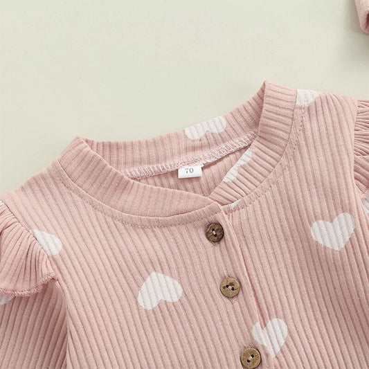 Long Sleeve Pink Hearts Baby Jumpsuit - Wearebambino - 0 - 3 M - Long Sleeve Pink Hearts Baby Jumpsuit