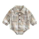 Long Sleeve Plaid Collar Baby Romper - Wearebambino - Beige - 3 - 6 M - Long Sleeve Plaid Collar Baby Romper