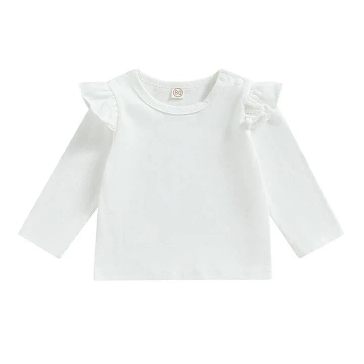 Long Sleeve Ruffled Toddler Top - Wearebambino - White - 9 - 12 M - Long Sleeve Ruffled Toddler Top