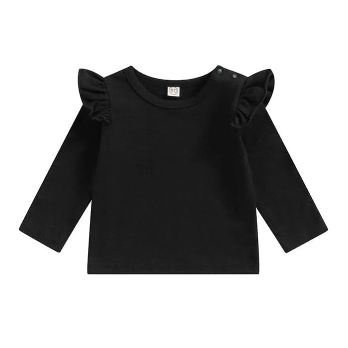 Long Sleeve Ruffled Toddler Top - Wearebambino - Black - 9 - 12 M - Long Sleeve Ruffled Toddler Top