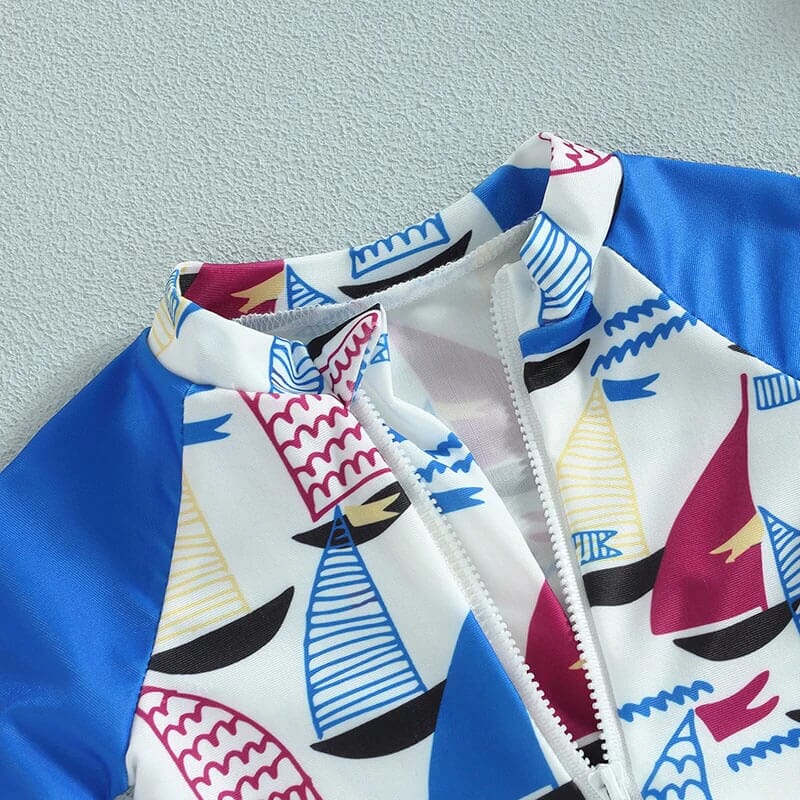 Long Sleeve Sailboat Baby Swimsuit - Wearebambino - 6 - 9 M - Long Sleeve Sailboat Baby Swimsuit