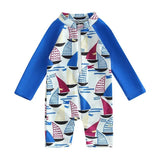 Long Sleeve Sailboat Baby Swimsuit - Wearebambino - 6 - 9 M - Long Sleeve Sailboat Baby Swimsuit