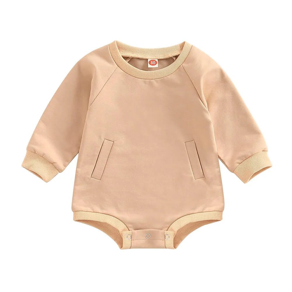 Long Sleeve Solid Baby Bodysuit - Wearebambino - Beige - 3 - 6 M - Long Sleeve Solid Baby Bodysuit