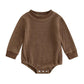 Long Sleeve Solid Baby Romper - Wearebambino - Brown - 0 - 3 M - Long Sleeve Solid Baby Romper