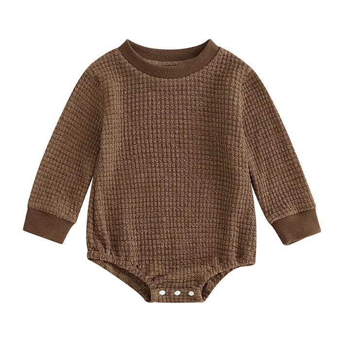 Long Sleeve Solid Baby Romper - Wearebambino - Brown - 0 - 3 M - Long Sleeve Solid Baby Romper