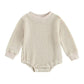 Long Sleeve Solid Baby Romper - Wearebambino - Beige - 0 - 3 M - Long Sleeve Solid Baby Romper