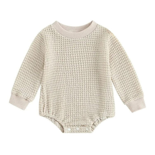 Long Sleeve Solid Baby Romper - Wearebambino - Beige - 0 - 3 M - Long Sleeve Solid Baby Romper