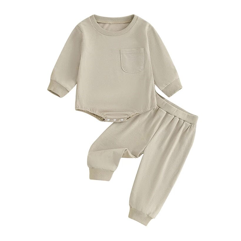 Long Sleeve Solid Beige Baby Set - Wearebambino - 0 - 3 M - Long Sleeve Solid Beige Baby Set