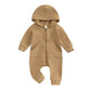 Long Sleeve Solid Hooded Baby Jumpsuit - Wearebambino - Khaki - 0 - 3 M - Long Sleeve Solid Hooded Baby Jumpsuit