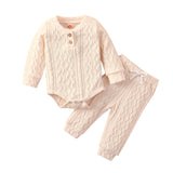 Long Sleeve Solid Knitted Baby Set - Wearebambino - Beige - 0 - 3 M - Long Sleeve Solid Knitted Baby Set