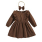 Long Sleeve Solid Ruffles Toddler Dress - Wearebambino - Brown - 9 - 12 M - Long Sleeve Solid Ruffles Toddler Dress