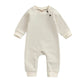 Long Sleeve Solid Waffle Baby Jumpsuit - Wearebambino - Beige - 0 - 3 M - Long Sleeve Solid Waffle Baby Jumpsuit