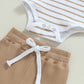 Long Sleeve Striped Baby Set - Wearebambino - Khaki - 0 - 3 M - Long Sleeve Striped Baby Set