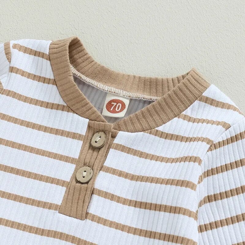 Long Sleeve Striped Baby Set - Wearebambino - Khaki - 0 - 3 M - Long Sleeve Striped Baby Set