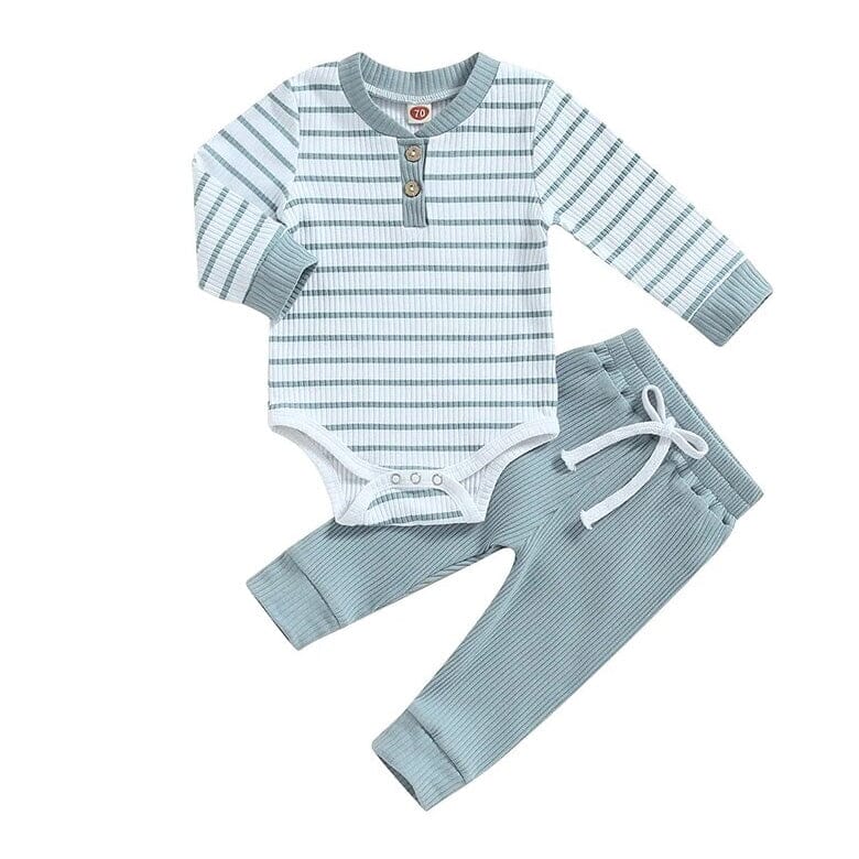 Long Sleeve Striped Baby Set - Wearebambino - Blue - 0 - 3 M - Long Sleeve Striped Baby Set