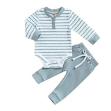 Long Sleeve Striped Baby Set - Wearebambino - Blue - 0 - 3 M - Long Sleeve Striped Baby Set