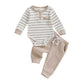 Long Sleeve Striped Waffle Baby Set - Wearebambino - Beige - 0 - 3 M - Long Sleeve Striped Waffle Baby Set