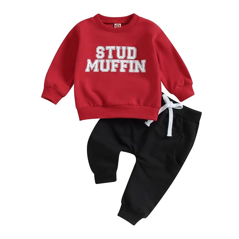 Long Sleeve Stud Muffin Baby Set - Wearebambino - Red - 3 - 6 M - Long Sleeve Stud Muffin Baby Set