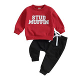 Long Sleeve Stud Muffin Baby Set - Wearebambino - Red - 3 - 6 M - Long Sleeve Stud Muffin Baby Set