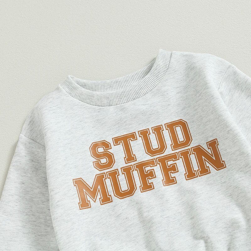 Long Sleeve Stud Muffin Baby Set - Wearebambino - Gray - 3 - 6 M - Long Sleeve Stud Muffin Baby Set