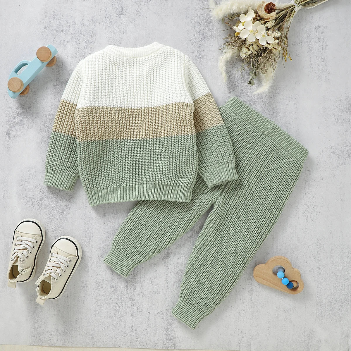 Long Sleeve Sweater Tops Pants - Wearebambino - Light Green - 9 M - Long Sleeve Sweater Tops Pants