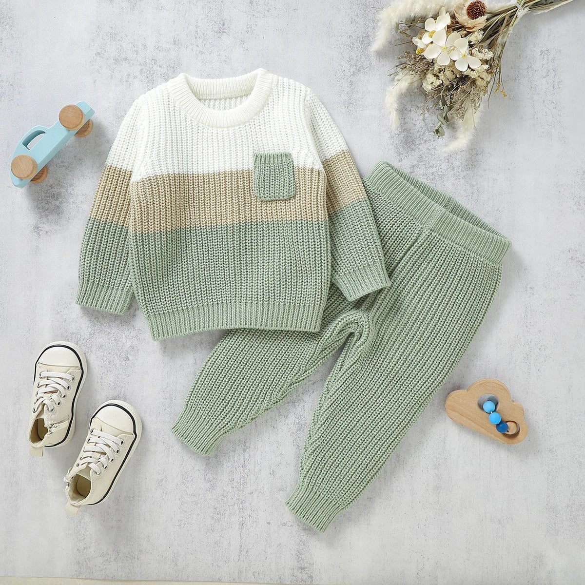 Long Sleeve Sweater Tops Pants - Wearebambino - Light Green - 9 M - Long Sleeve Sweater Tops Pants