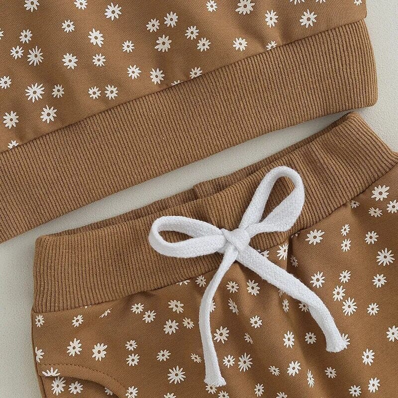 Long Sleeve Taupe Blossom Baby Set - Wearebambino - 3 - 6 M - Long Sleeve Taupe Blossom Baby Set