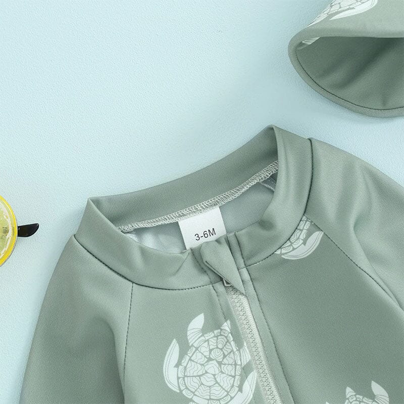 Long Sleeve Turtle Zipper Baby Swimsuit - Wearebambino - 0 - 3 M - Long Sleeve Turtle Zipper Baby Swimsuit