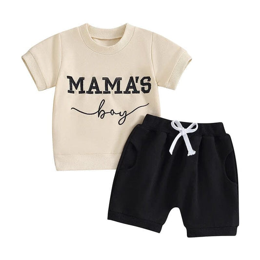 Mama's Boy Black Shorts Baby Set - Wearebambino - 3 - 6 M - Mama's Boy Black Shorts Baby Set