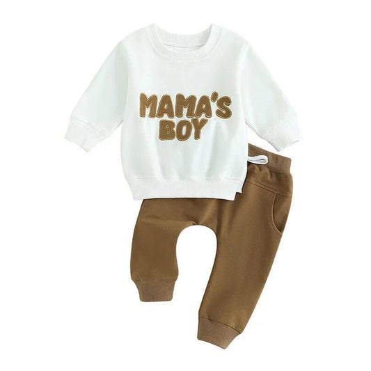 Mama's Boy Long Sleeve Baby Set - Wearebambino - Brown - 3 - 6 M - Mama's Boy Long Sleeve Baby Set