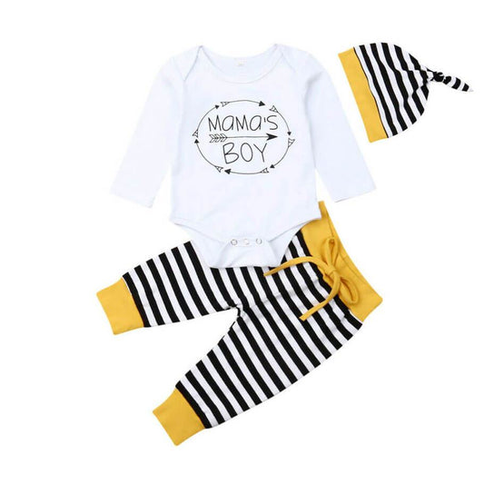 Mama's Boy Striped Baby Set - Wearebambino - 0 - 3 M - Mama's Boy Striped Baby Set