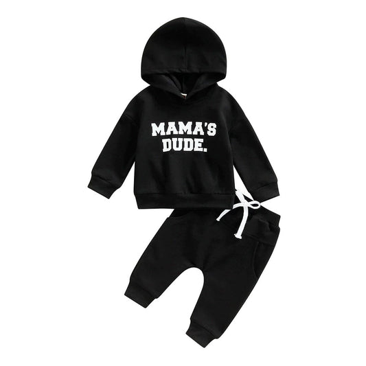 Mama's Dude Black Hoodie Baby Set - Wearebambino - 3 - 6 M - Mama's Dude Black Hoodie Baby Set