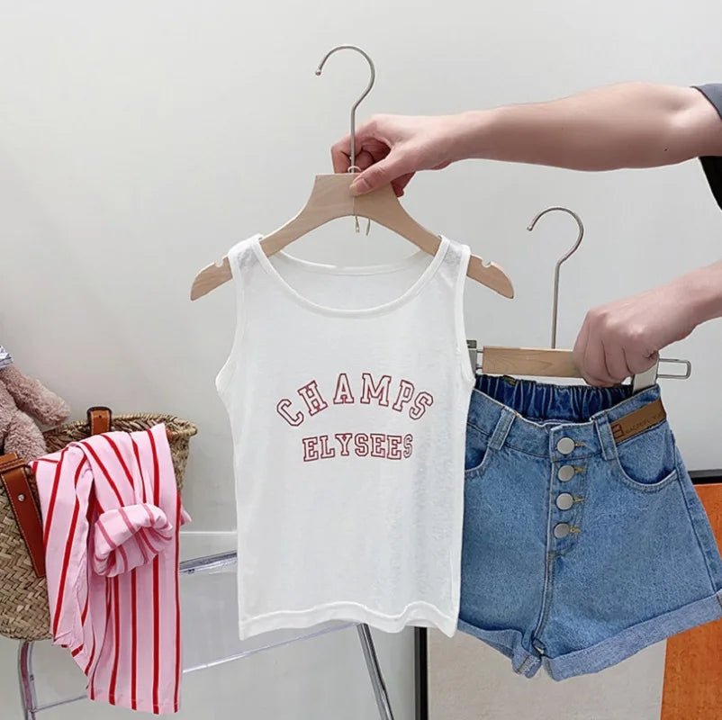 Mini Mix: Stripe Shirt, Vest & Jeans Shorts - Wearebambino - Pink - 3Y (100cm - 39.5in) - Mini Mix: Stripe Shirt, Vest & Jeans Shorts