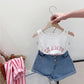 Mini Mix: Stripe Shirt, Vest & Jeans Shorts - Wearebambino - Pink - 3Y (100cm - 39.5in) - Mini Mix: Stripe Shirt, Vest & Jeans Shorts