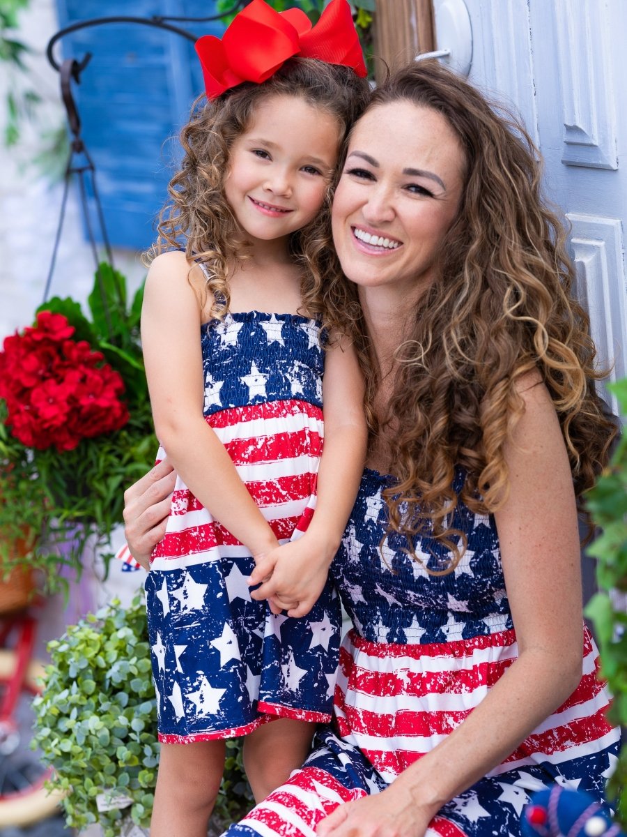 Mommy and Me Oh My Stars and Stripes Smocked Sundress - Wearebambino - Navy - 2T - Mommy and Me Oh My Stars and Stripes Smocked Sundress