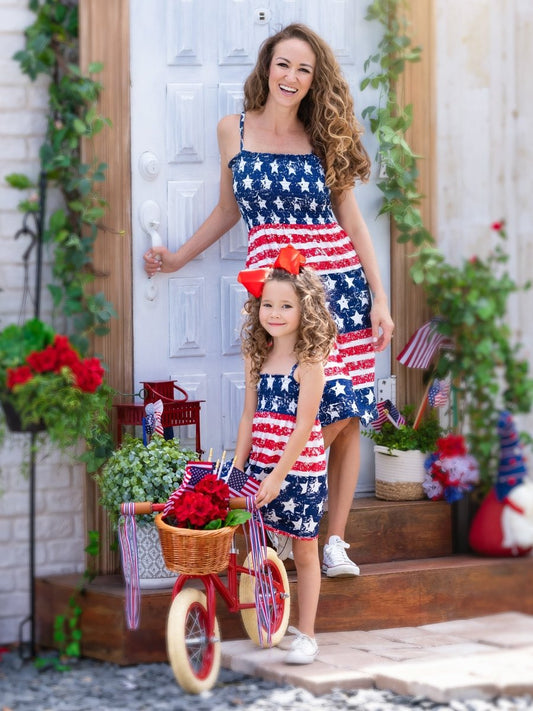 Mommy and Me Oh My Stars and Stripes Smocked Sundress - Wearebambino - Navy - 2T - Mommy and Me Oh My Stars and Stripes Smocked Sundress