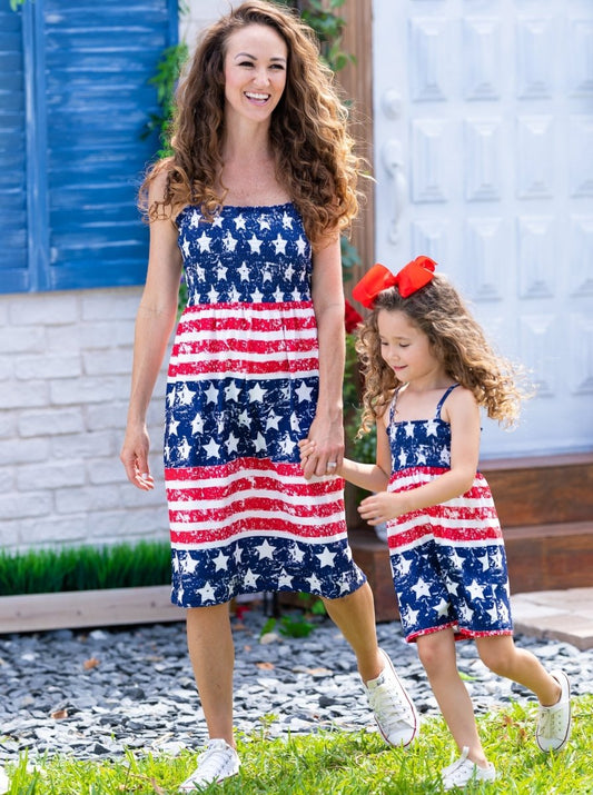 Mommy and Me Oh My Stars and Stripes Smocked Sundress - Wearebambino - Navy - 2T - Mommy and Me Oh My Stars and Stripes Smocked Sundress