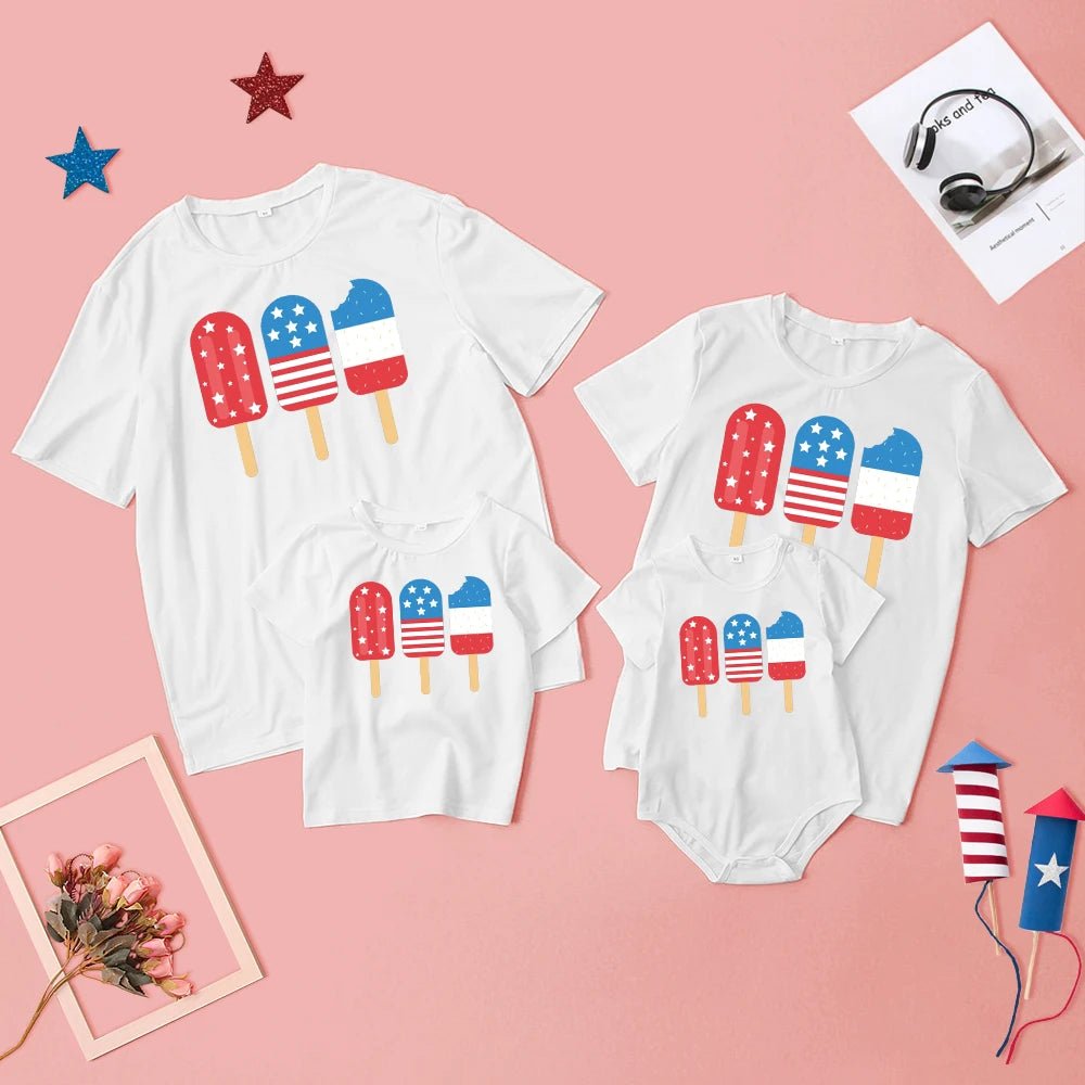 Mommy and Me Patriotic Popsicle Top - Wearebambino - White - 2Y (90cm - 35.5in) - Mommy and Me Patriotic Popsicle Top