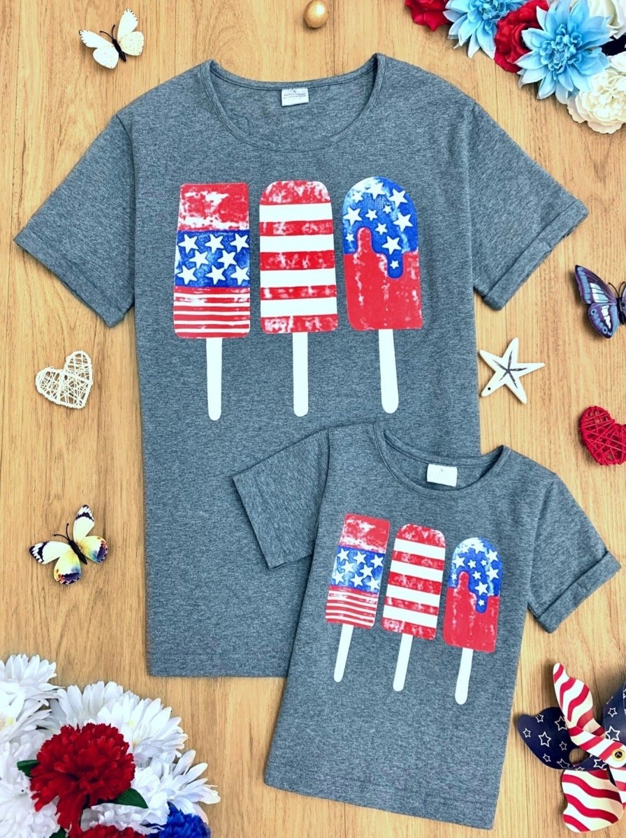 Mommy and Me Patriotic Popsicle Top - Wearebambino - Grey - 2Y (90cm - 35.5in) - Mommy and Me Patriotic Popsicle Top