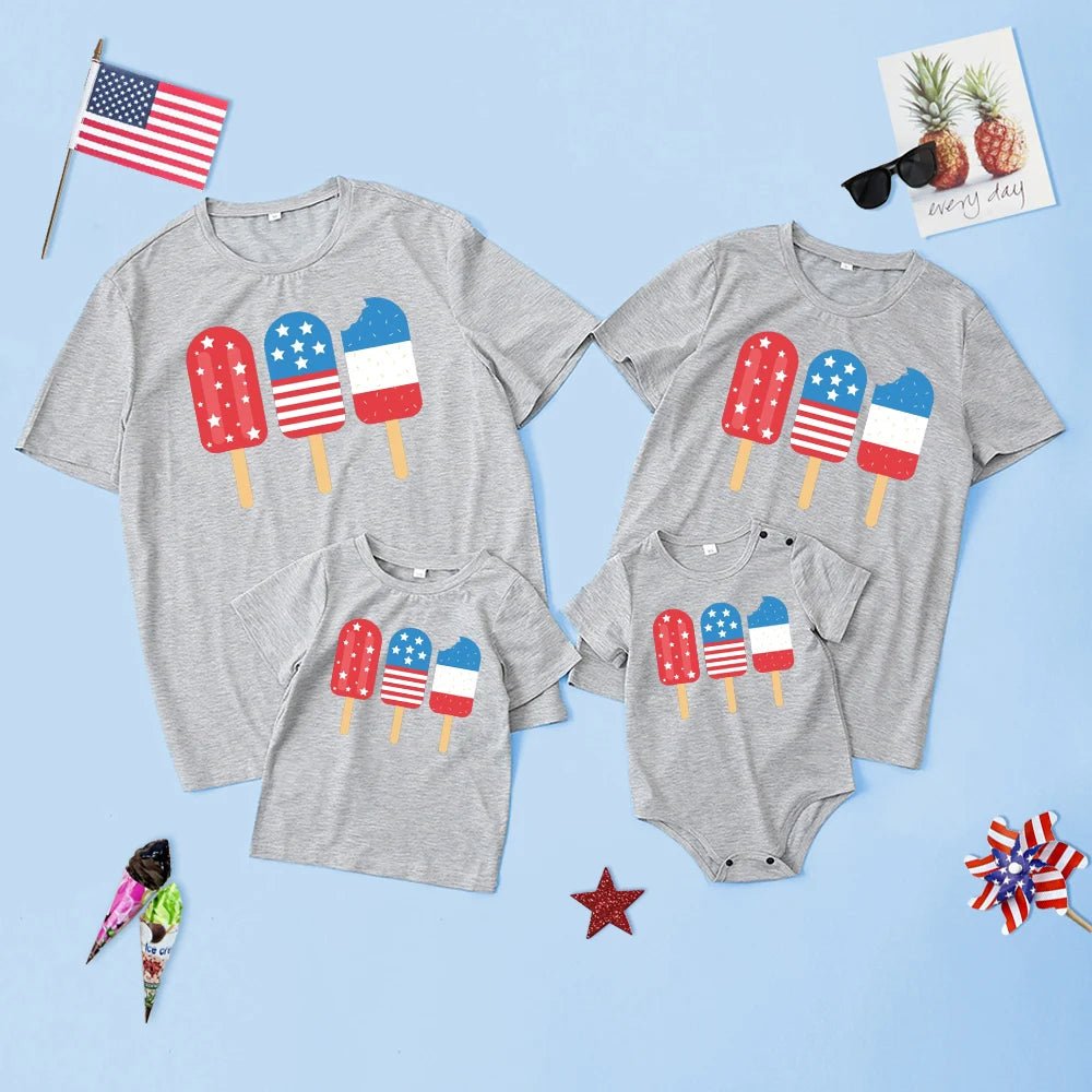 Mommy and Me Patriotic Popsicle Top - Wearebambino - Light Grey - 2Y (90cm - 35.5in) - Mommy and Me Patriotic Popsicle Top