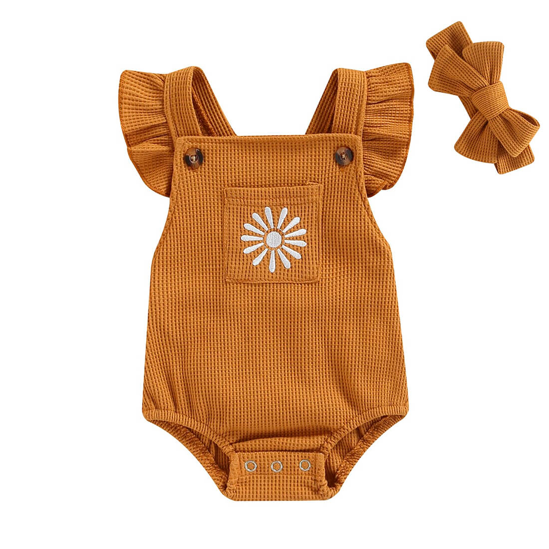 Mustard Daisy Waffle Baby Romper - Wearebambino - 0 - 3 M - Mustard Daisy Waffle Baby Romper