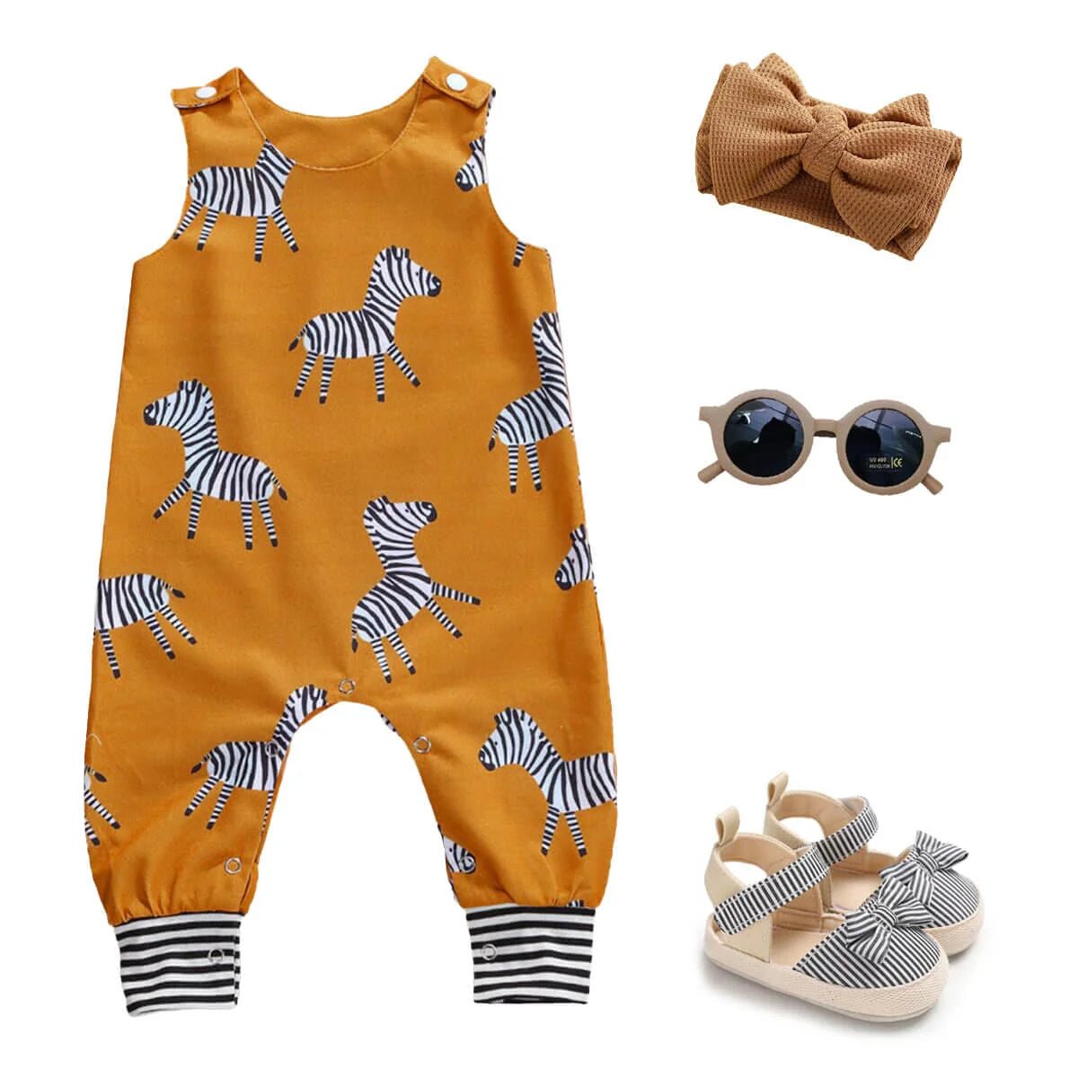 Mustard Zebra Baby Jumpsuit - Wearebambino - 3 - 6 M - Mustard Zebra Baby Jumpsuit