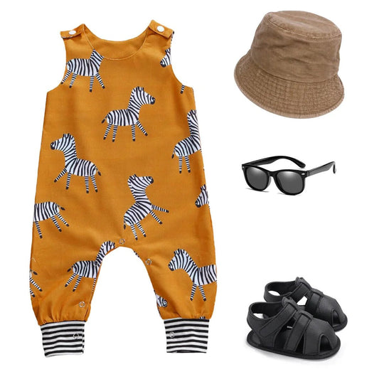 Mustard Zebra Baby Jumpsuit - Wearebambino - 3 - 6 M - Mustard Zebra Baby Jumpsuit